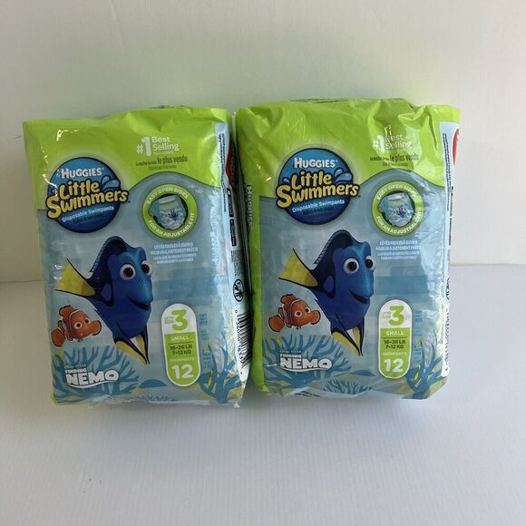Huggies Lot Of 2 Little Swimmers Disposable Swim Diapers - Up To Size 3 (16-26 # - Picture 1 of 4